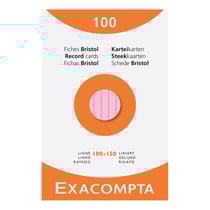 Etui de 100 fiches - bristol ligné non perforé 100x150mm - Couleurs assorties - x 10 - Exacompta