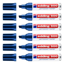 Lot de 6 marqueurs permanents pointe biseau - EDDING - Corps aluminium - Bleu - 2-7 mm