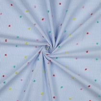 Tissu Coton Plumetis rayures Bleu ciel sur fond Blanc