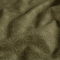 Tissu Coton imprimé Casual motif géométrique écru sur fond Vert kaki