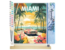Peinture par Numéro Figured'Art - Affiche de voyage Miami au coucher du soleil - Kit de Loisir Créatif DIY Numéro d'Art Complet - 40x50cm toile roulée + châssis en bois à monter