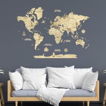 Carte du Monde en Bois 2D CREATIFWOOD Claire M (100 x 70 cm) - Décoration Murale