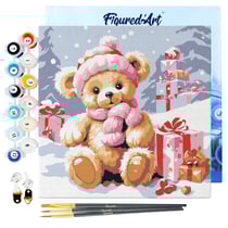 Mini Peinture par Numéro Figured'Art 20x20cm avec cadre Ours en Peluche et Cadeaux - Petit Format