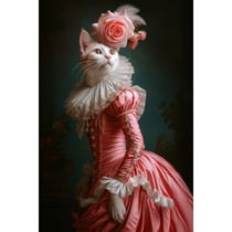 Tableau sur toile Chat en robe rose style rococo 45x65 cm
