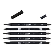 Lot de 5 feutres double pointe pinceau - TOMBOW - N15 noir