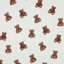 Tissu Jersey Coton Bio digital Ours marrons sur fond Blanc cassé