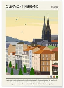 Affiche ville Clermont-Ferrand Vintage | A3 : 29,7x42cm