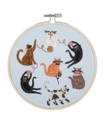 Kit de Broderie Chats avec cercle en bois de 15 cm – Trimits Multicolore