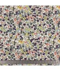 Tissu Fleuris Wiltshire Vert Céladon, prune, corail et jaune