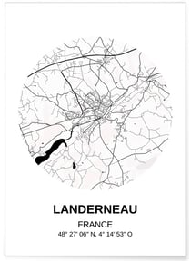Affiche Carte Landerneau | A3 : 29,7x42cm