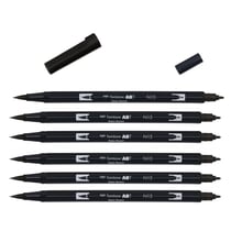 Lot de 6 feutres double pointe pinceau - TOMBOW - Noir N15