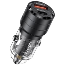 Usams Chargeur Voiture Ultra-rapide 95W USB-C PD 65W+USB-A QC 30W avec Parasurtenseur Noir transparent