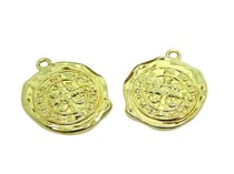 4 Breloques ethniques forme irrégulière avec une croix 25*21mm doré