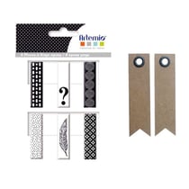 6 pinces à linge Epoxy noir-blanc + 20 étiquettes kraft Fanion