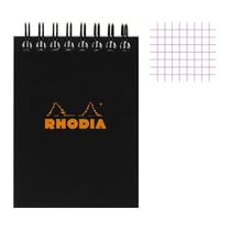 Bloc notes - A6 - 10,5 x 14,8 cm - Petits Carreaux - 80 feuilles - Noir - Avec spirale - Rhodia