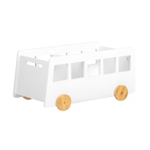 SoBuy KMB41-W Chariot Bibliothèque pour Enfants, Coffre à roulettes, Organisateur pour Jouets et Livres, Forme de Petite Voiture
