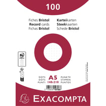 Paquet 100 fiches sous film - bristol dots non perforé - 148x210mm - Blanc - x 10 - Exacompta