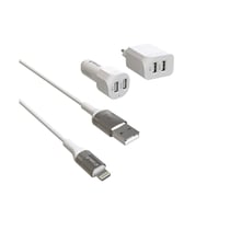 Greene Kit chargeur rapide USB voiture et secteur avec câble MFi 1.3 m Blanc