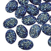 10 PERLES CABOCHON STRASS Paillettes Ovale à coller acrylique Bleu 17 mm - Dos Plat - Creation Diy