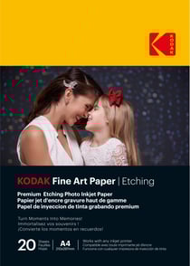 KODAK Fine Art Paper / Etching - Pack de 20 feuilles de papier photo haut de gamme texturé - Format 21 x 29.7 cm (A4) - Finition mate effet gravure - 210 gsm - Compatible toute imprimante jet d'encre