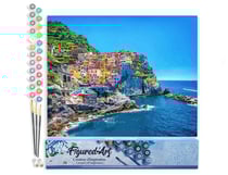 Peinture par Numéro Figured'Art Village des Cinq Terres - Activité Manuelle Kit de Loisir Créatif DIY Numéro d'Art Complet - 40x50cm sans châssis en bois