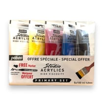 Peinture acrylique - Fine - Pébéo - Studio Acrylics - Haute viscosité - 5 tubes 100ml + 1 marqueur offert
