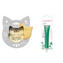 Kit pour biscuit en relief Chat + Stylo au chocolat vert