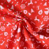 Tissu Coton imprimé Noelva motif de Noël sur fond Rouge - Au mètre