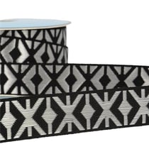Disquette 25m galon jacquard géométrique 26mm Noir/argent