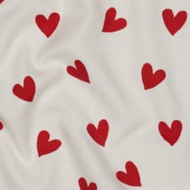 Tissu Flanelle de Coton  Caline cœurs Rouges sur fond Blanc