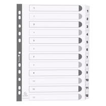 Intercalaires imprimés à touches plastifiées - 12 touches 1 à 12 - A4 - Blanc - x 25 - Exacompta