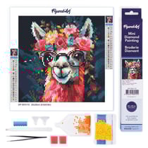 Mini Diamond Painting Broderie Diamant Figured’Art 25x25cm toile entière roulée avec diamants ronds - Lama Fantaisie et Fleurs