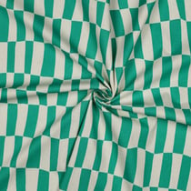 Tissu Popeline de Coton Bio Jennifer Bouron carreaux Vert sur fond Naturel