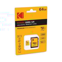 KODAK Carte Micro SDXC 64 Go Premium + Adaptateur – Haute Vitesse, Stockage Fiable, Idéal pour Smartphones, Caméras, Drones et Tablettes