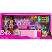 Barbie le grand séjour + la chambre à couché + 22 accessoires + 2 poupées mannequins - mattel - hyt64