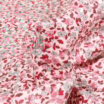 Tissu Coton enduit Léonie gris et rouge sur fond Blanc cassé - Au mètre