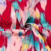 Tissu Coton satiné motifs abstraits aquarelle sur fond Rose