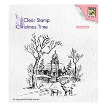 Tampon transparent scrapbooking Nellie's choice EGLISE CHEVREUIL ARBRE 027