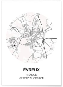 Affiche Carte Évreux | A3 : 29,7x42cm