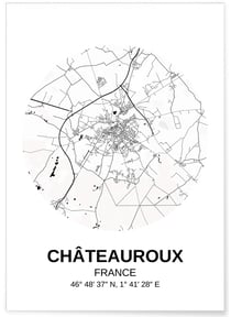 Affiche Carte Châteauroux | A3 : 29,7x42cm