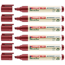 Lot de 6 marqueurs permanents rechargeables EDDING EcoLine 22 - Rouge - Pointe biseautée 1-5 mm
