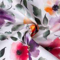 Tissu Polyester Aqua Flora sur fond Blanc