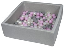 Piscine à balles pour enfant, 90x90 cm, Aire de jeu + 150 balles perle, rose clair, gris - Velinda