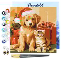 Mini Peinture par Numéro Figured'Art 20x20cm avec cadre Chat et Chien de Noël - Petit Format