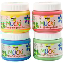 Muck Peinture au doigt, bleu, vert, rouge, jaune, 4x150 ml/ 1 Pq.