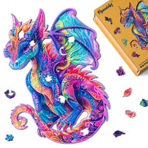 Puzzle en Bois Adulte et Enfant Figured'Art 200 pièces Animaux - Dragon Vibrant - Design Original 30,4x41,1 cm Forme Unique avec Coffret en bois Premium, Parfait pour Offrir en Cadeau