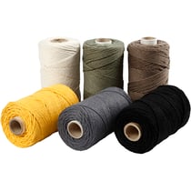 Cordon pour macramé, L : 198 M, d 2 mm, ass. de couleurs, 6x330 gr/ 1 Pq.