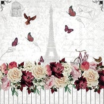 Lot de 4 serviettes en papier découpage collage 33 cm TOUR EIFFEL ROSE PAPILLON FL 104 EC