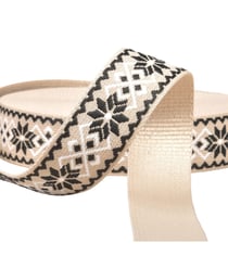 Sangle fleurs ethnique 38mm beige/noir au mètre