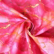 Tissu Coton imprimé Arya marbrures Dorées sur fond Rose fuchsia - Au mètre